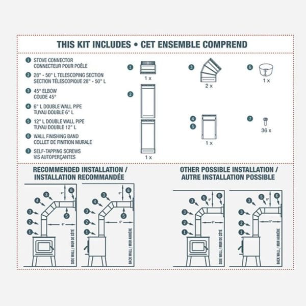 Drolet 6'' Black Single Wall Pipe Kit To The Wall - SP00360