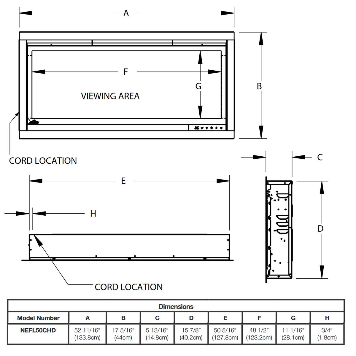 Napoleon AlluraVision 50 inch Deep Wall Mounted Electric Fireplace - NEFL50CHD-1