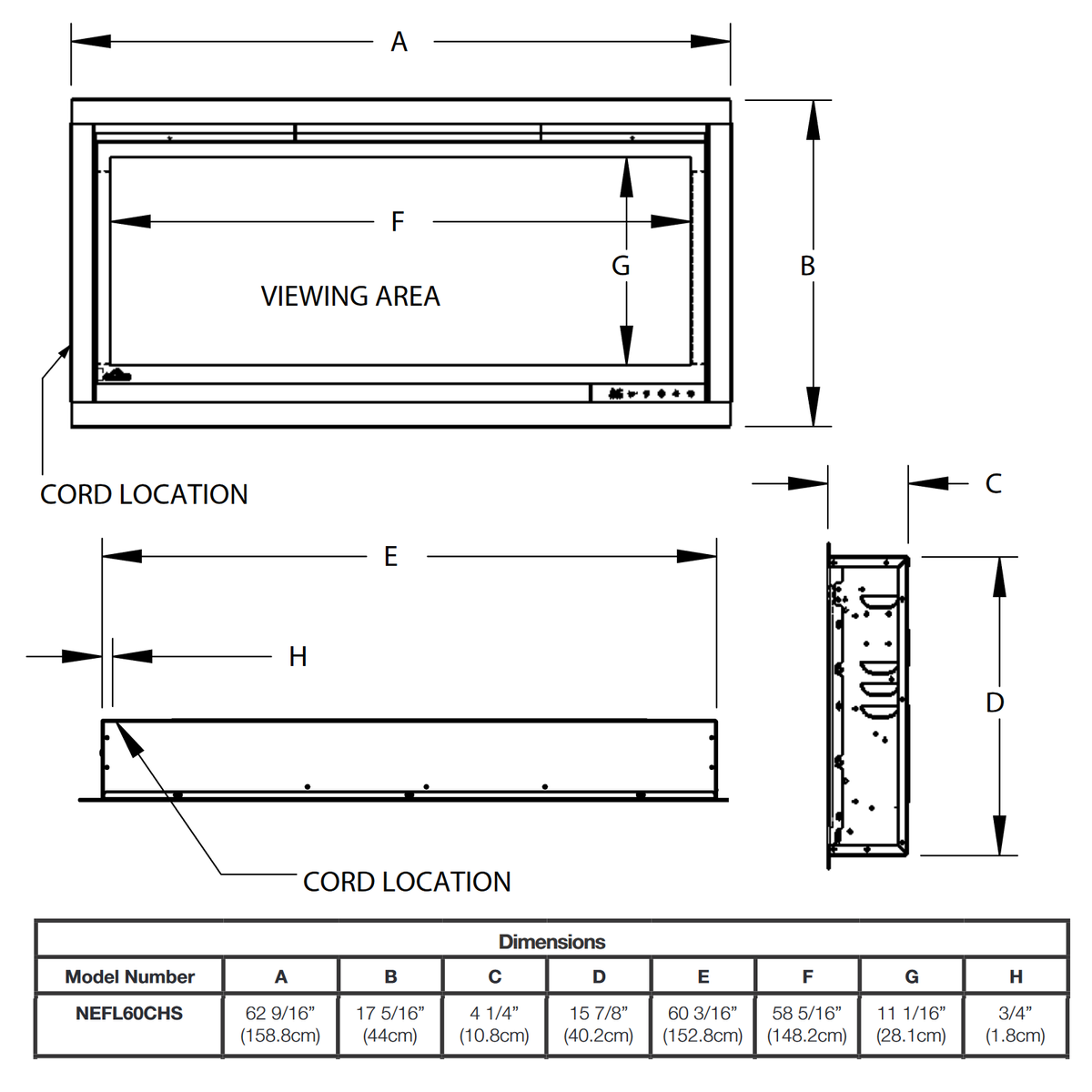 Napoleon AlluraVision 60 inch Slimline Wall Mounted Electric Fireplace - NEFL60CHS-1