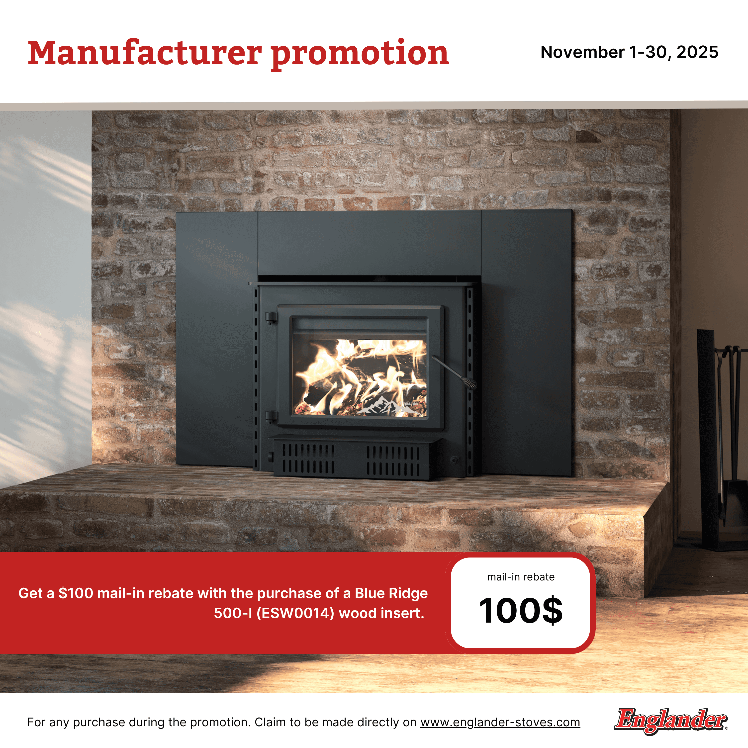 Englander Blue Ridge 500-I EPA Certified High-Efficiency Wood Stove Insert ESW0014