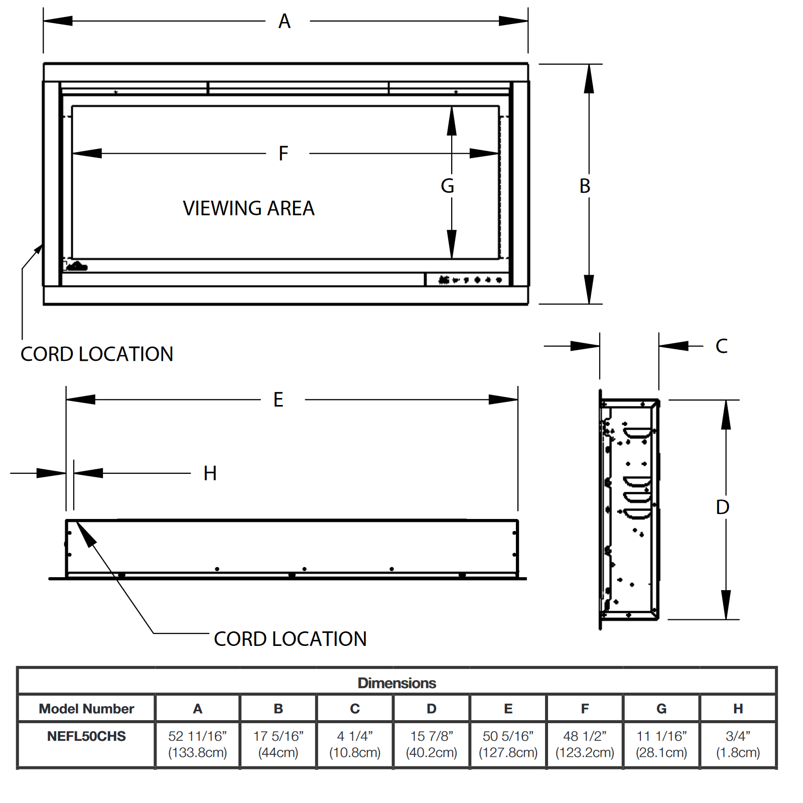 Napoleon AlluraVision 50 inch Slimline Wall Mounted Electric Fireplace - NEFL50CHS-1