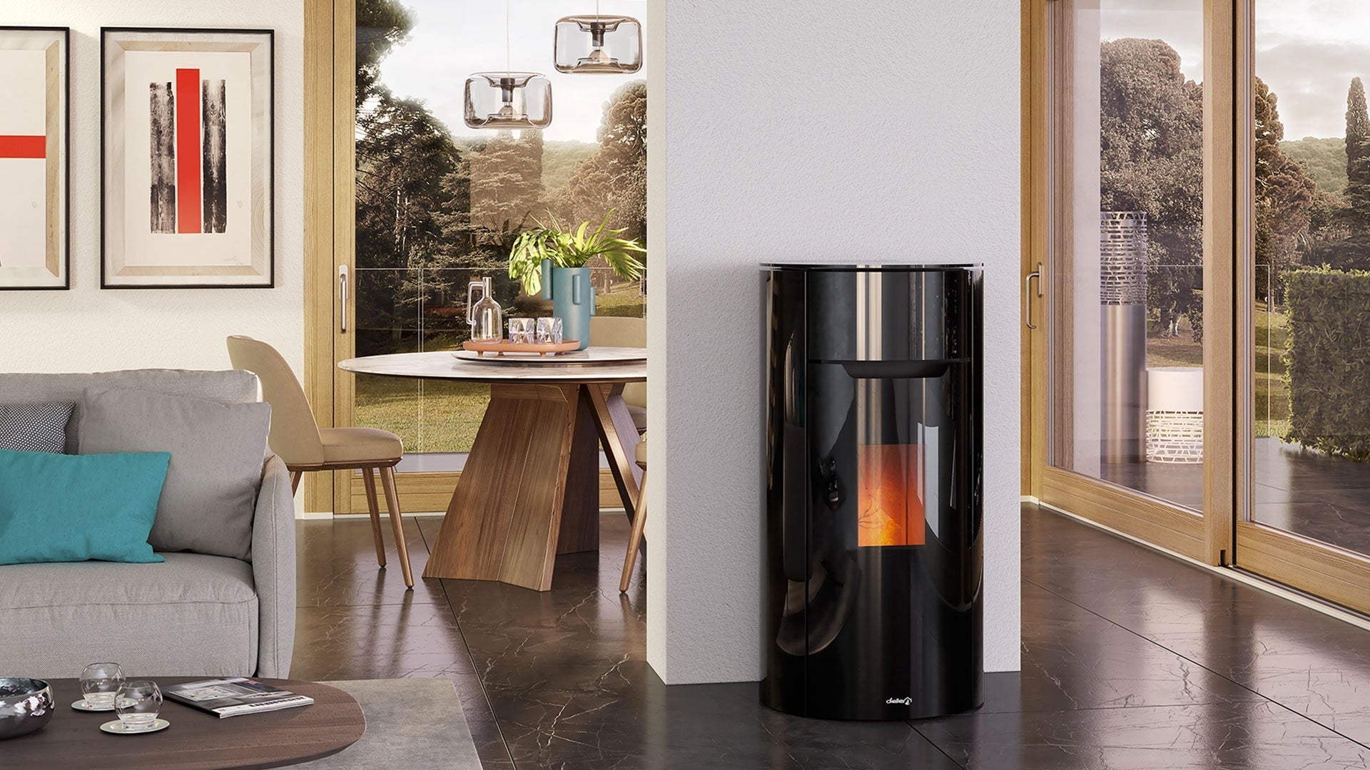 Dielle Round 70 Pellet Stove - Magic Black Glass
