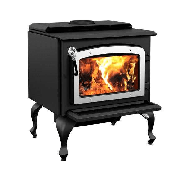 Drolet Escape 1800 Wood Stove On Legs - Brushed Nickel Door DB03112